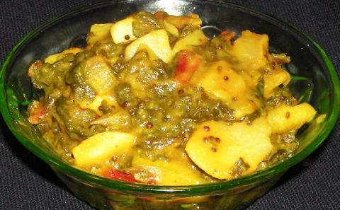 swiss chard and potatoes with mangoes in brine